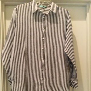 Ladies Black/White Stripe Button Front Blouse by Karlie. Size M.